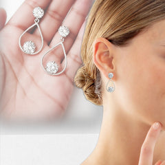 EL ARO Silver Open Teardrop Double CZ Solitaire Drop Earrings