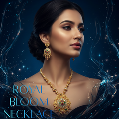EL ARO Royal Matte Gold-Plated Long Necklace Set with Matching Drop Earrings