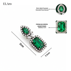 Elaro Silver Emerald Green Emerald-Cut CZ Drop Earrings with Pear Stud