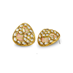EL ARO Gold Kundan Triangular Floral Stud Earrings with Mirror Stones