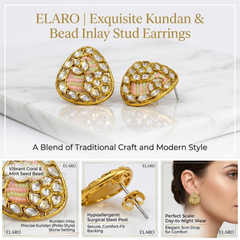 EL ARO Gold Kundan Triangular Floral Stud Earrings with Mirror Stones
