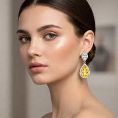 Elegant Pear-Cut Blue Sapphire Dangle Earrings - Silver Tone Halo Drops