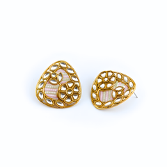 EL ARO Gold Kundan Triangular Floral Stud Earrings with Mirror Stones