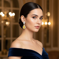 Elegant Pear-Cut Blue Sapphire Dangle Earrings - Silver Tone Halo Drops