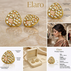 EL ARO Gold Kundan Triangular Floral Stud Earrings with Mirror Stones