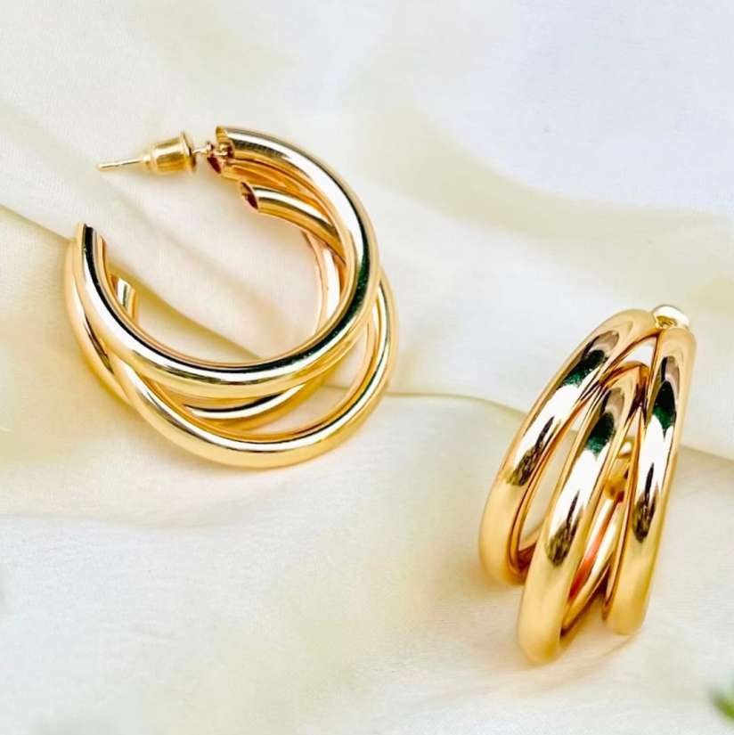 EL ARO Gold Triple Layered Chunky Hoop Earrings — Everyday Luxury