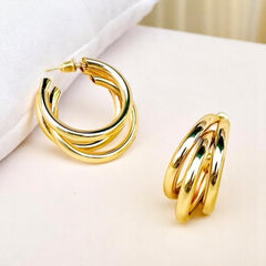 EL ARO Gold Triple Layered Chunky Hoop Earrings — Everyday Luxury