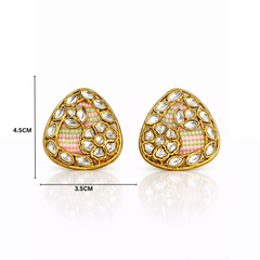 EL ARO Gold Kundan Triangular Floral Stud Earrings with Mirror Stones