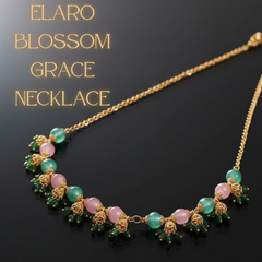 Elaro Pink & Mint Bead Necklace with Gold Filigree Caps — Everyday Elegance