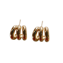EL ARO Golden Triple-Band Half Hoop Chunky Stud Earrings