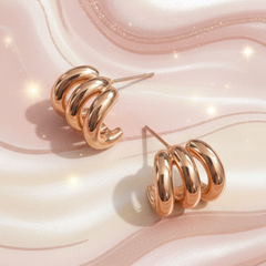 EL ARO Rose Gold Triple-Band Mini Hoop Stud Earrings