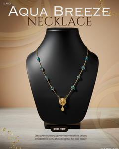 Elaro Everyday Elegance — Gold Teal Crystal Bead Chain Necklace with Filigree Pendant