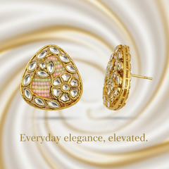 EL ARO Gold Kundan Triangular Floral Stud Earrings with Mirror Stones