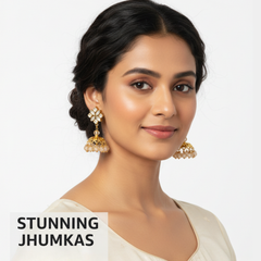 EL ARO Kundan Flower Jhumka Earrings with Pearl Bead Drop