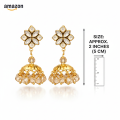 EL ARO Kundan Flower Jhumka Earrings with Pearl Bead Drop