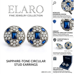 EL ARO Silver Round Stud Earrings with Sapphire Blue & CZ Stones