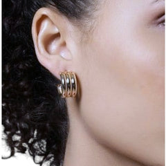 EL ARO Golden Triple-Band Half Hoop Chunky Stud Earrings