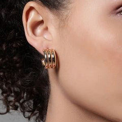 EL ARO Golden Triple-Band Half Hoop Chunky Stud Earrings