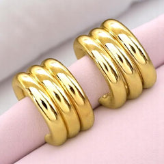 EL ARO Golden Triple-Band Half Hoop Chunky Stud Earrings