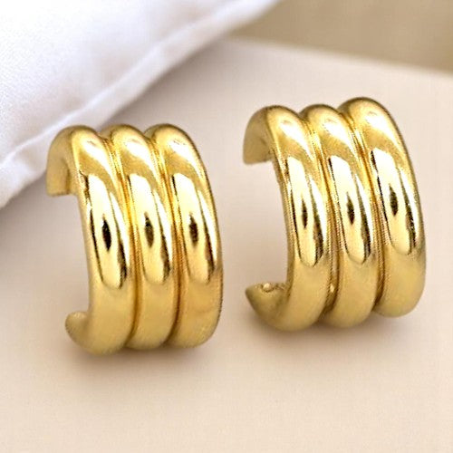 EL ARO Golden Triple-Band Half Hoop Chunky Stud Earrings