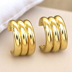 EL ARO Golden Triple-Band Half Hoop Chunky Stud Earrings