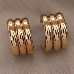 EL ARO Golden Triple-Band Half Hoop Chunky Stud Earrings