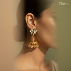 EL ARO Kundan Flower Jhumka Earrings with Pearl Bead Drop