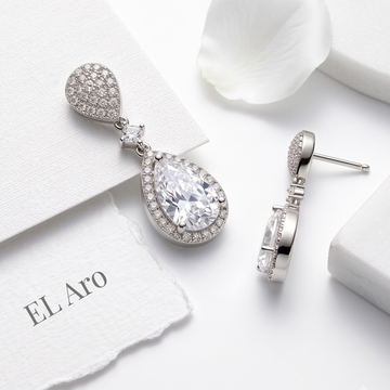 Elegant Clear Crystal Teardrop Halo Drop Earrings for Brides & Weddings, Earrings for Women
