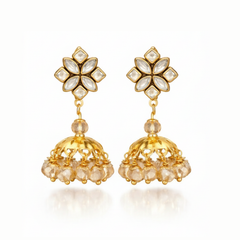 EL ARO Kundan Flower Jhumka Earrings with Pearl Bead Drop