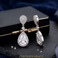 Elegant Clear Crystal Teardrop Halo Drop Earrings for Brides & Weddings, Earrings for Women