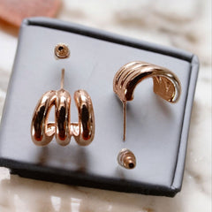 EL ARO Golden Triple-Band Half Hoop Chunky Stud Earrings