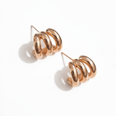 EL ARO Rose Gold Triple-Band Mini Hoop Stud Earrings