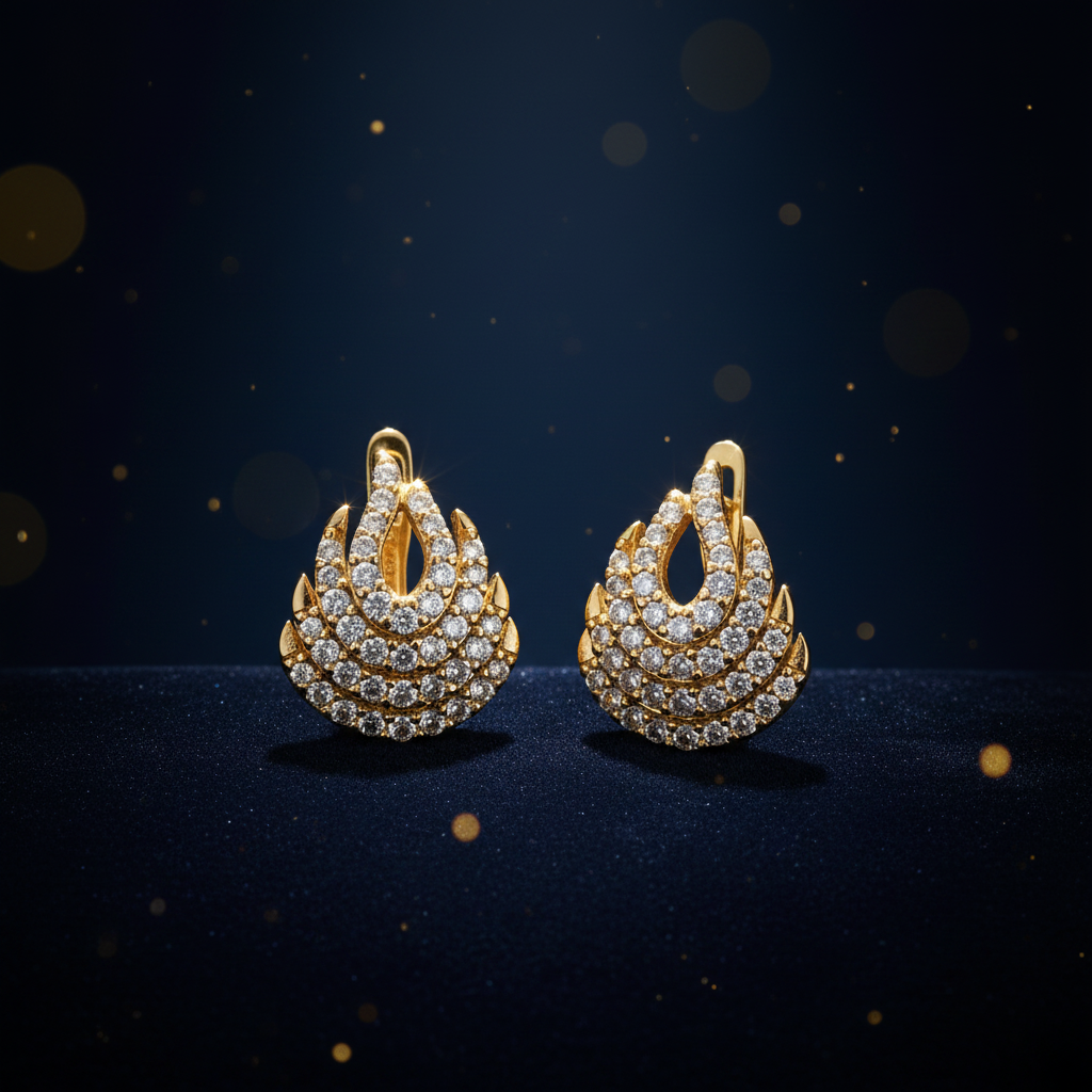 EL ARO Oscar Winner Diamond C Style Stud Earrings feature a multi-layered