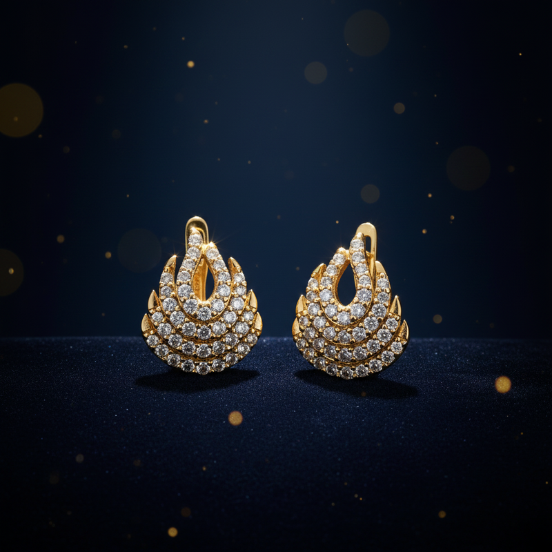 EL ARO Oscar Winner Diamond C Style Stud Earrings feature a multi-layered
