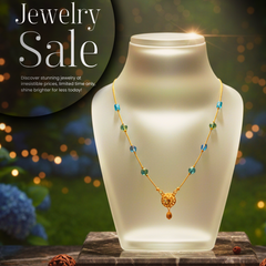 Elaro Everyday Elegance — Gold Teal Crystal Bead Chain Necklace with Filigree Pendant