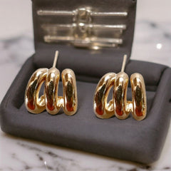 EL ARO Golden Triple-Band Half Hoop Chunky Stud Earrings