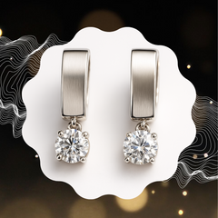 EL ARO Silver Leaf Petal Drop Earrings with CZ Solitaire