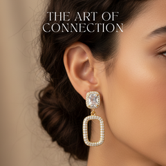 EL ARO Cubic Zirconia Geometric Rectangle Drop Earrings