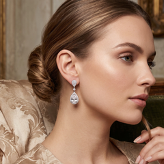 Elegant Clear Crystal Teardrop Halo Drop Earrings for Brides & Weddings, Earrings for Women
