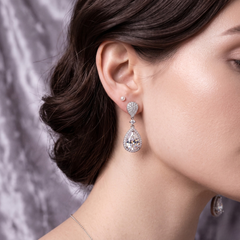 Elegant Clear Crystal Teardrop Halo Drop Earrings for Brides & Weddings, Earrings for Women