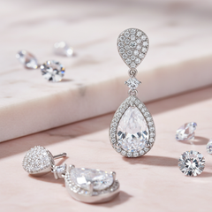 Elegant Clear Crystal Teardrop Halo Drop Earrings for Brides & Weddings, Earrings for Women
