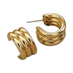 EL ARO Golden Triple-Band Half Hoop Chunky Stud Earrings