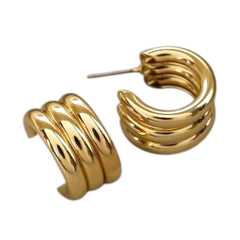 EL ARO Golden Triple-Band Half Hoop Chunky Stud Earrings