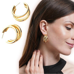 EL ARO Gold Triple Layered Chunky Hoop Earrings — Everyday Luxury