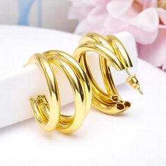 EL ARO Gold Triple Layered Chunky Hoop Earrings — Everyday Luxury