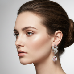 Elegant Pink Morganite Drop Earrings – Sterling Silver Marquise Dangle Earrings For Women