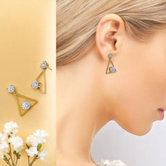 EL ARO Golden Open Diamond Frame Double CZ Solitaire Drop Earrings