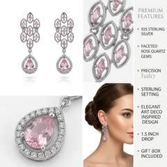 Elegant Pink Morganite Drop Earrings – Sterling Silver Marquise Dangle Earrings For Women