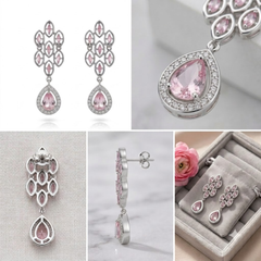Elegant Pink Morganite Drop Earrings – Sterling Silver Marquise Dangle Earrings For Women