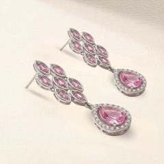Elegant Pink Morganite Drop Earrings – Sterling Silver Marquise Dangle Earrings For Women